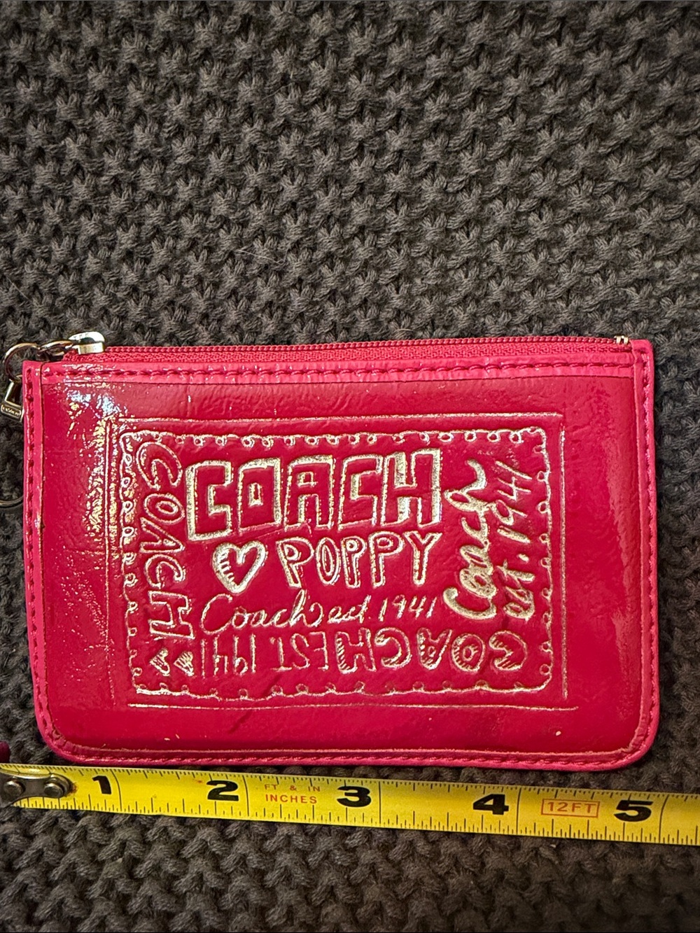 Coach Poppy Patent Leather Zip Card Case - Bright Pink